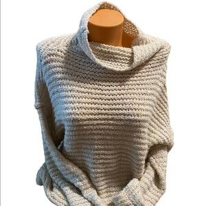 Aerie Women's Beige Wool Blend Sweater Size Medium Cowl Neck 3/4 Sleeves